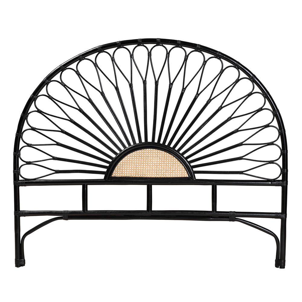 Bohemian Two-Tone Black and Natural Brown Rattan Queen Size Standalone Headboard. Picture 11