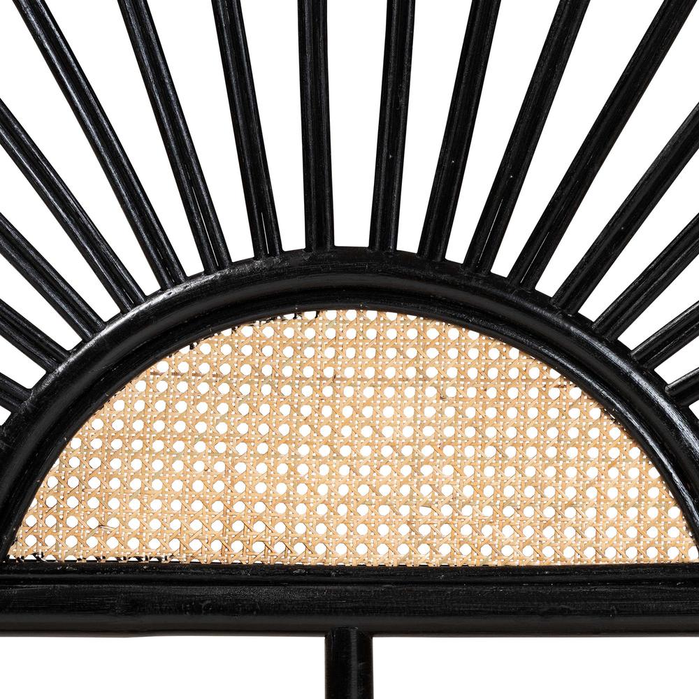 Bohemian Two-Tone Black and Natural Brown Rattan Queen Size Standalone Headboard. Picture 14