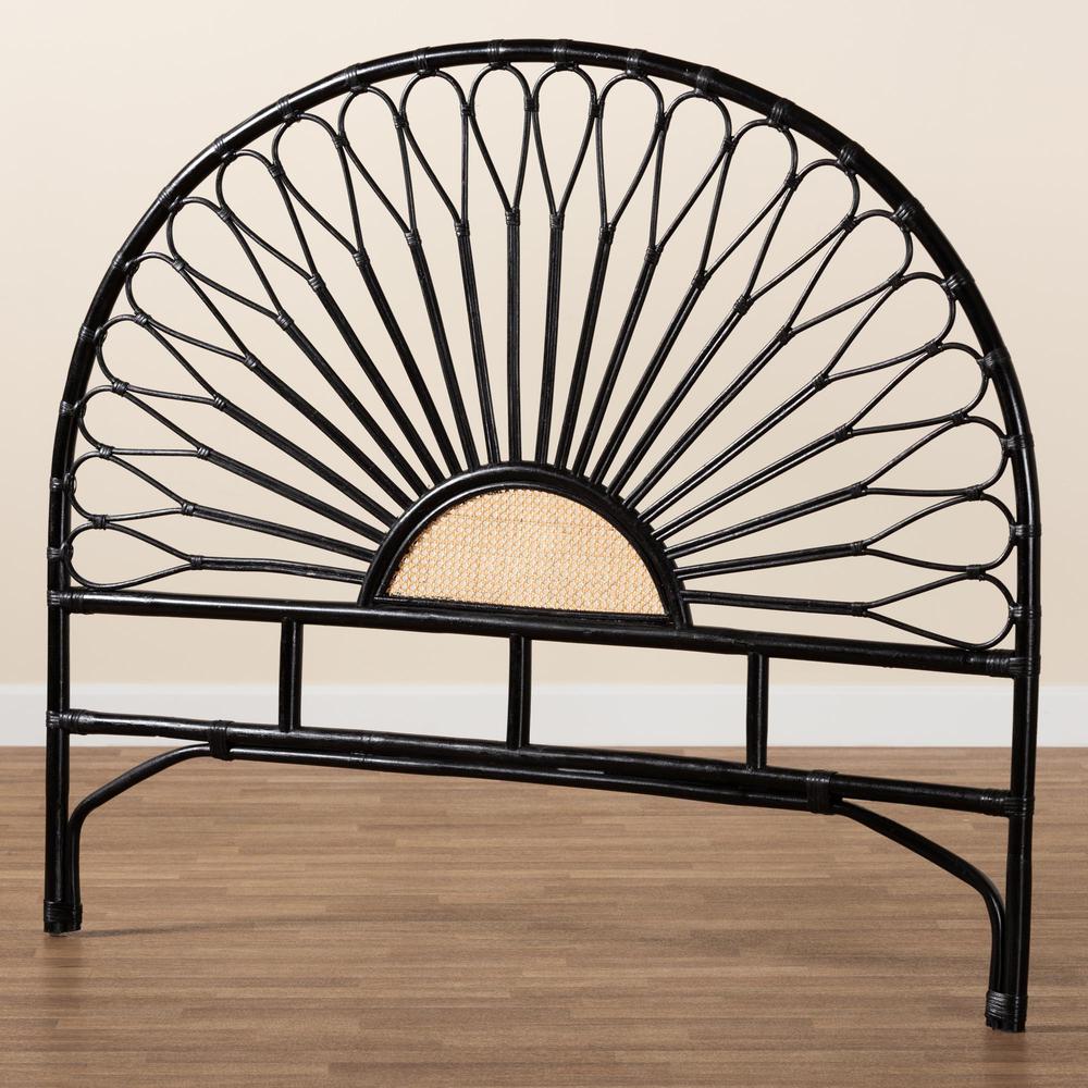 Bohemian Two-Tone Black and Natural Brown Rattan Queen Size Standalone Headboard. Picture 16