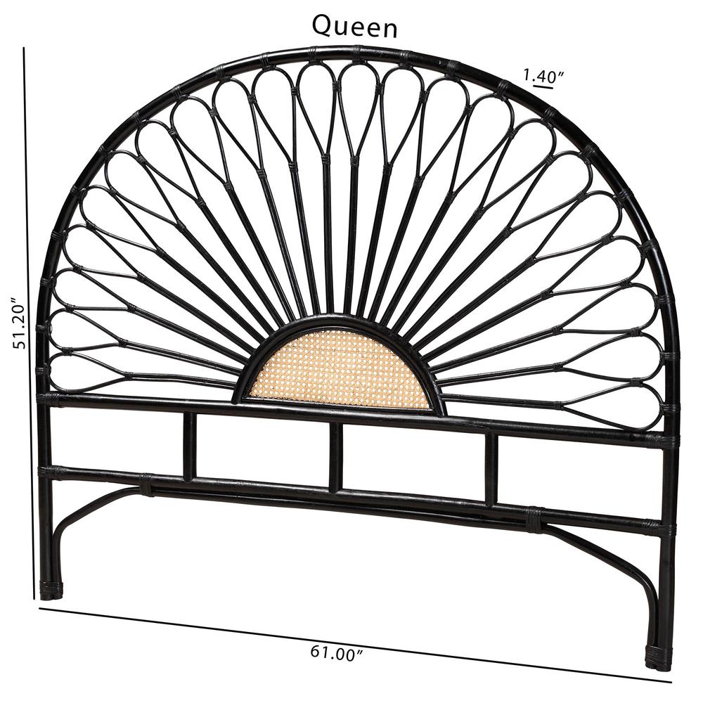 Bohemian Two-Tone Black and Natural Brown Rattan Queen Size Standalone Headboard. Picture 17