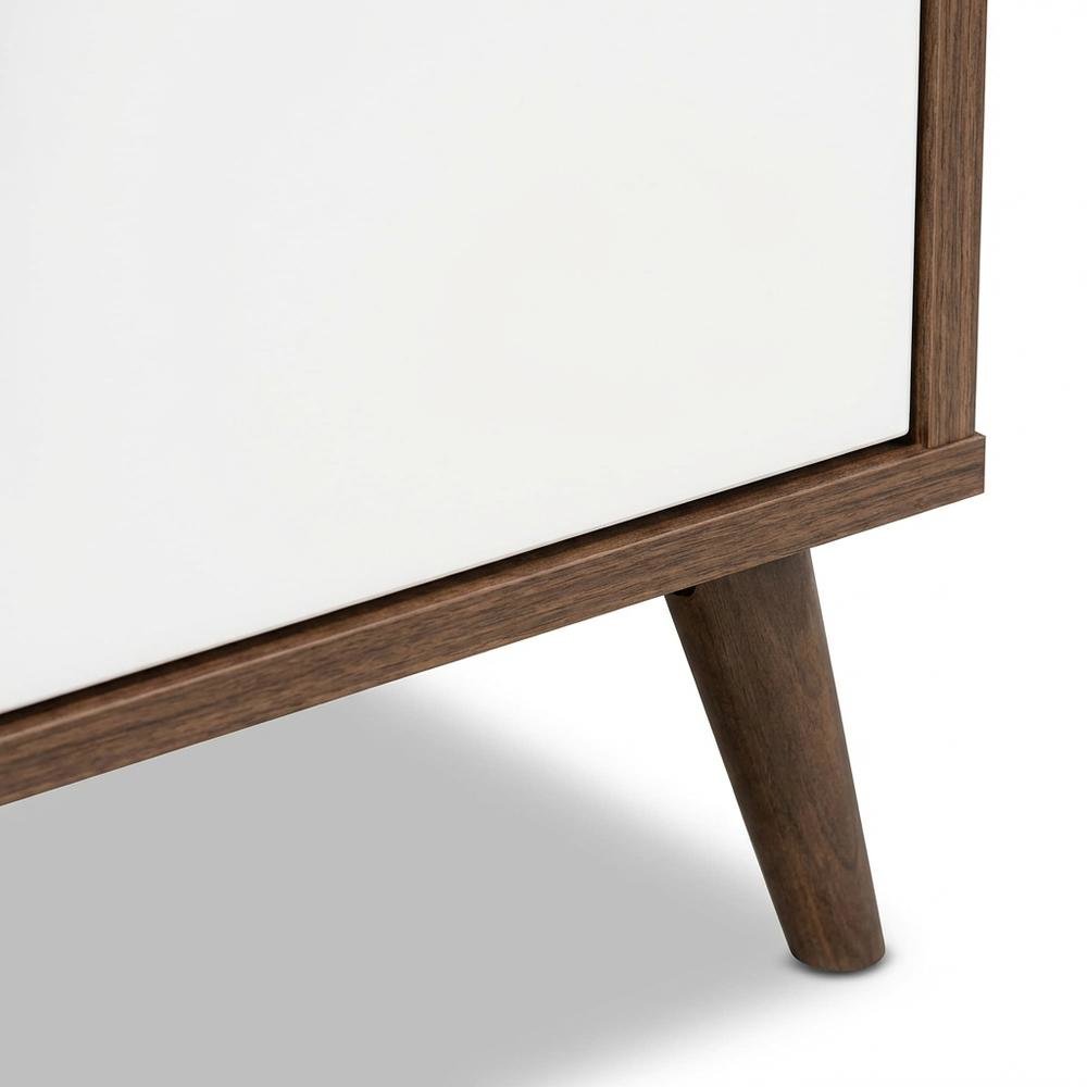 Modern Two-Tone White and Walnut Finishes TV Stand with Wooden Frame. Picture 6