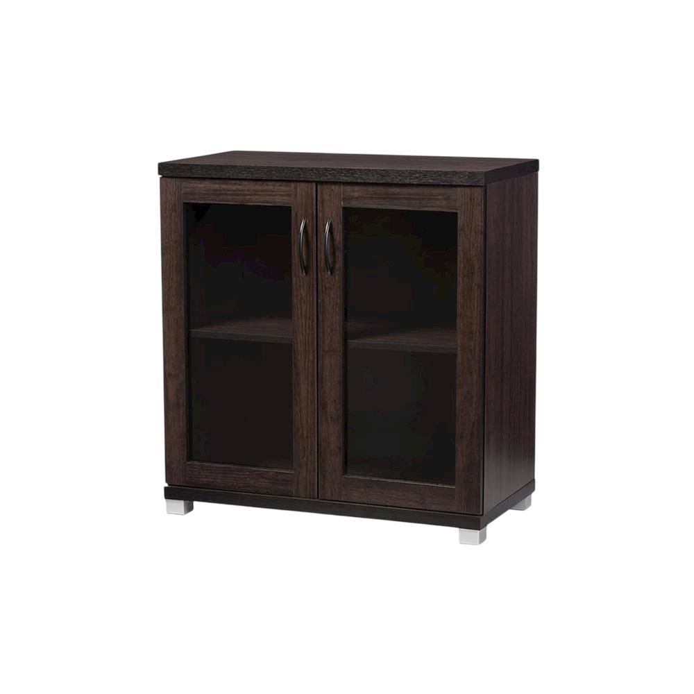 Dark Brown Sideboard Storage Cabinet With Glass Doors For Contemporary Living. Picture 1
