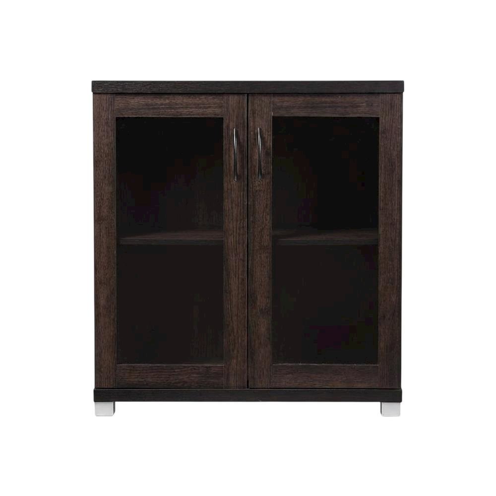 Dark Brown Sideboard Storage Cabinet With Glass Doors For Contemporary Living. Picture 4