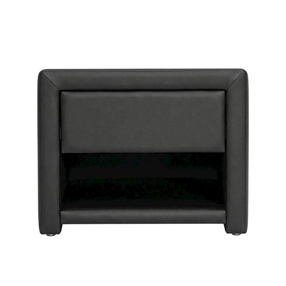 Black Upholstered Nightstand with Faux Leather and Wood Finish. Picture 4