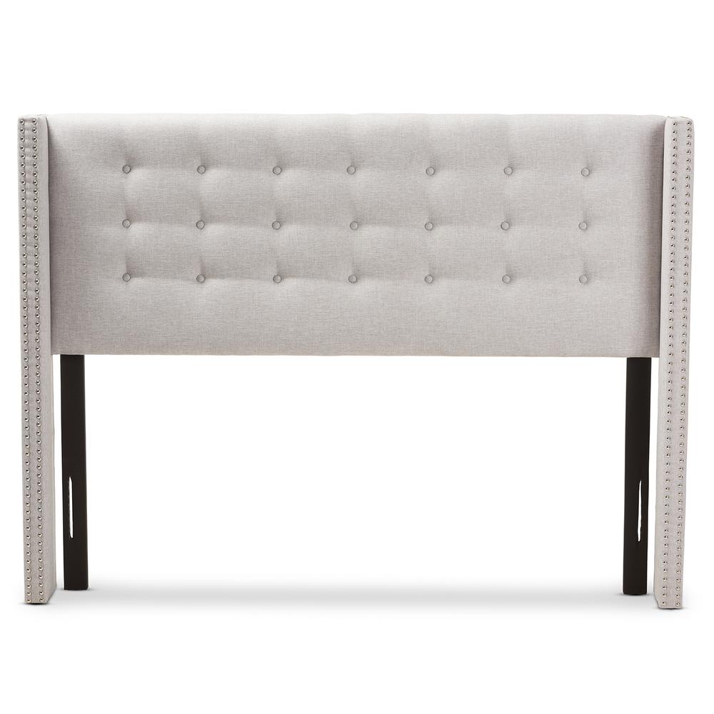 Greyish Beige Fabric Button-Tufted Nail head King Size Winged Headboard. Picture 8