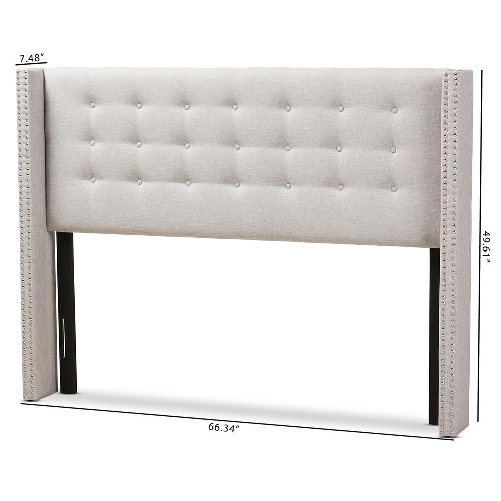 Greyish Beige Fabric Button-Tufted Nail head King Size Winged Headboard. Picture 12