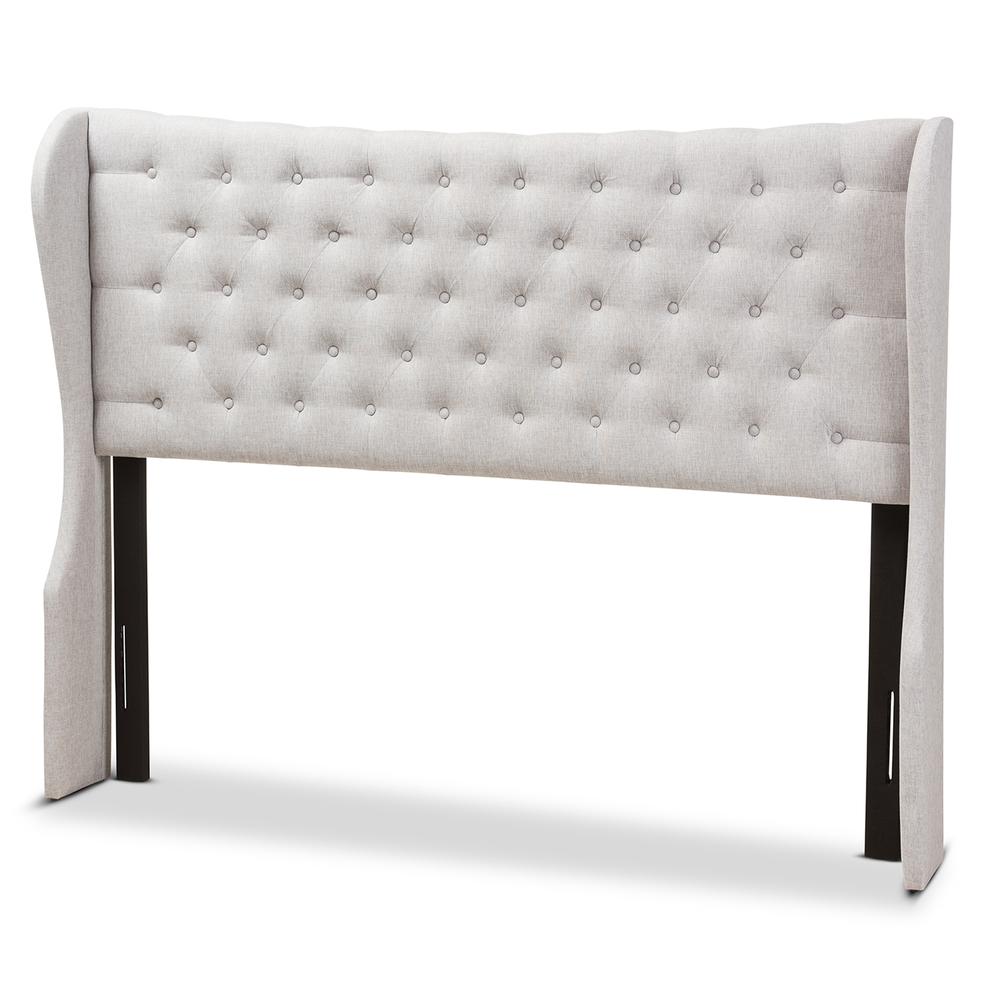 Greyish Beige Fabric Button-Tufted King Size Winged Headboard. Picture 7