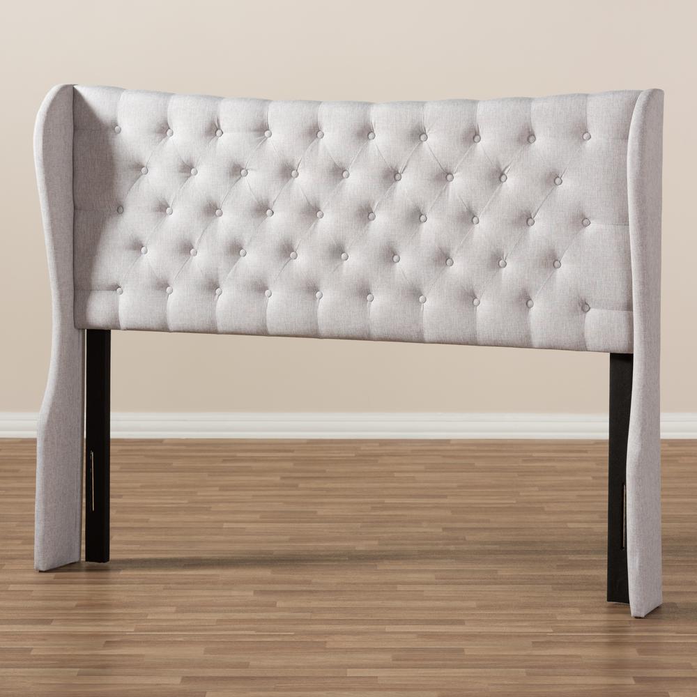 Greyish Beige Fabric Button-Tufted King Size Winged Headboard. Picture 11