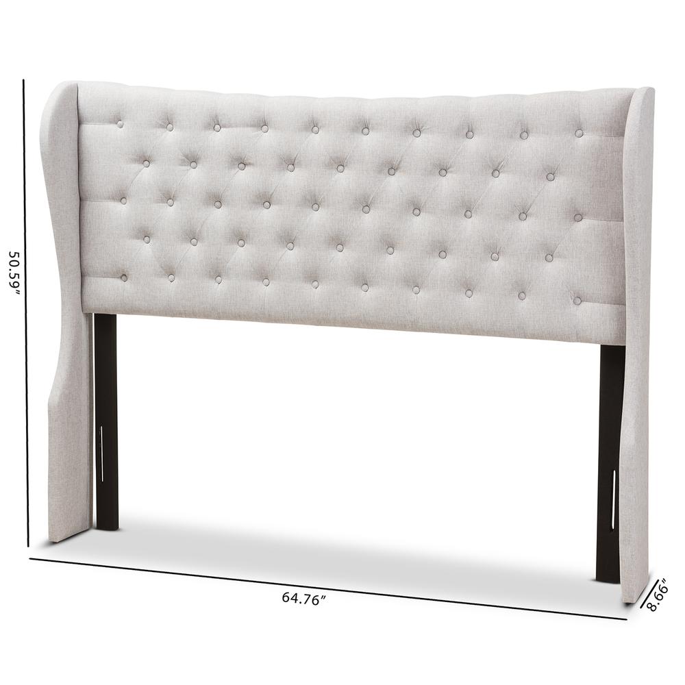 Greyish Beige Fabric Button-Tufted King Size Winged Headboard. Picture 12