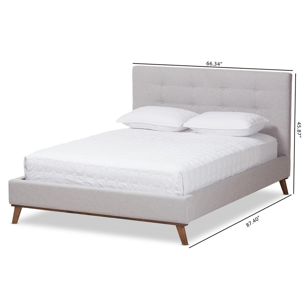 Valencia Mid-Century Modern Greyish Beige Fabric Queen Size Platform Bed. Picture 20