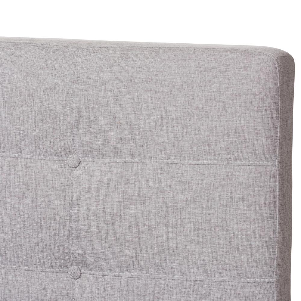 Valencia Mid-Century Modern Greyish Beige Fabric Queen Size Platform Bed. Picture 14