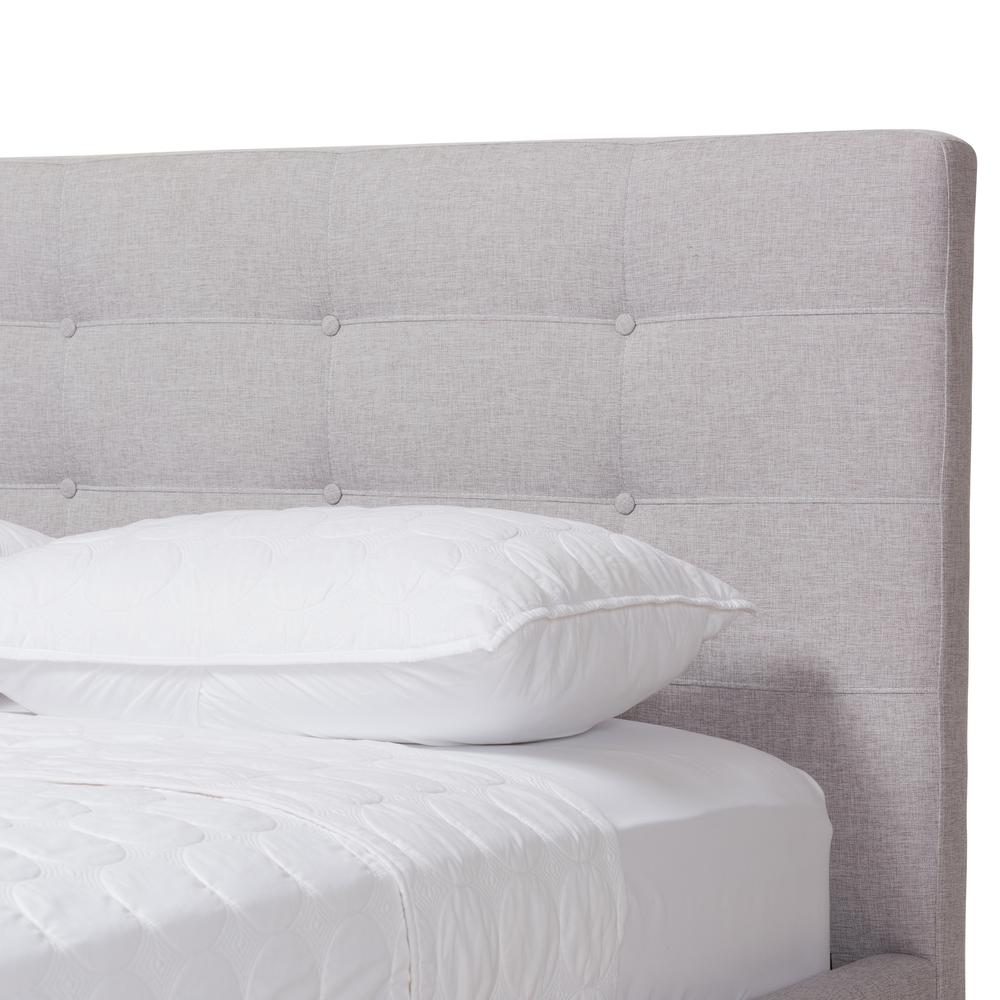 Valencia Mid-Century Modern Greyish Beige Fabric Queen Size Platform Bed. Picture 15