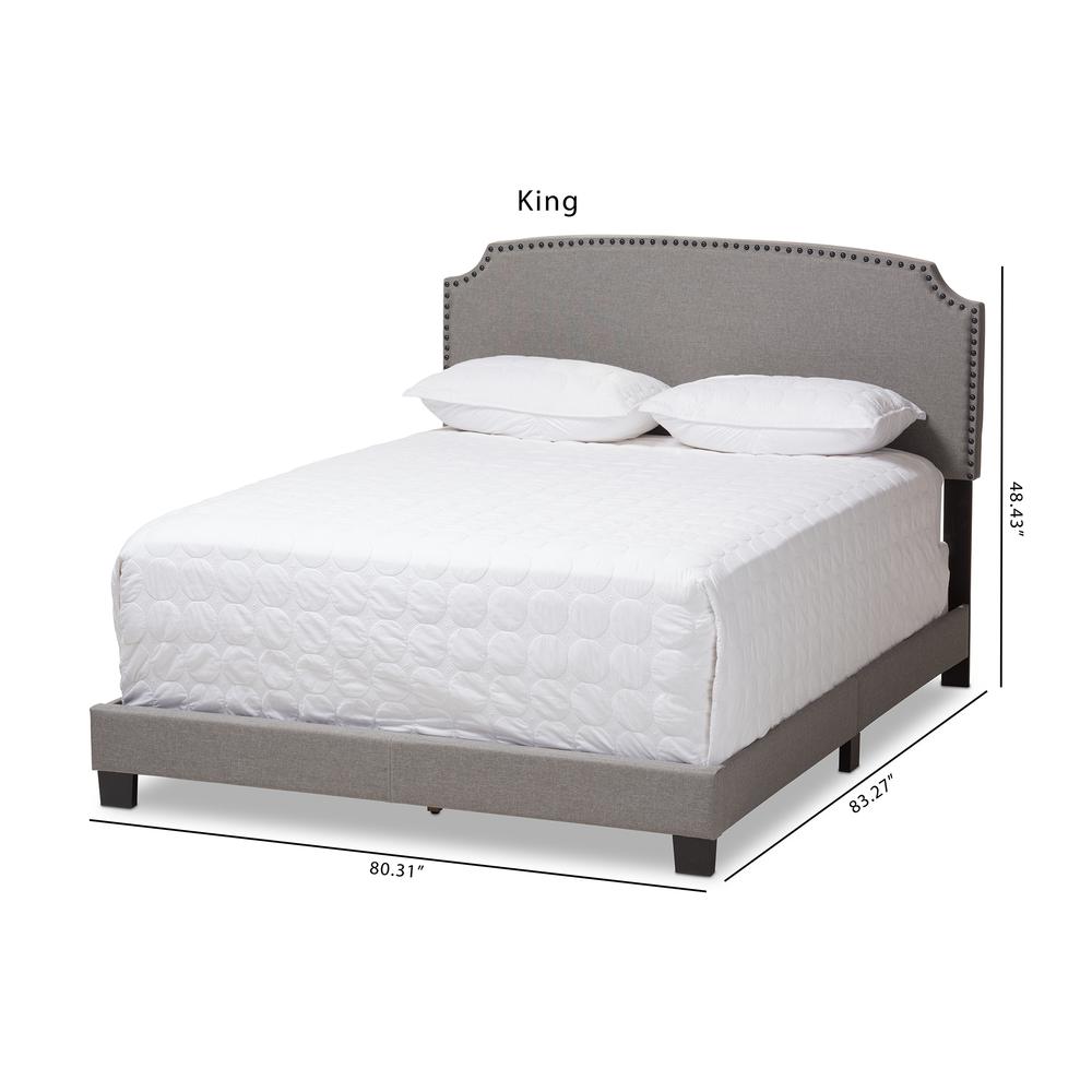 Odette Modern and Contemporary Light Grey Fabric Upholstered Queen Size Bed. Picture 20