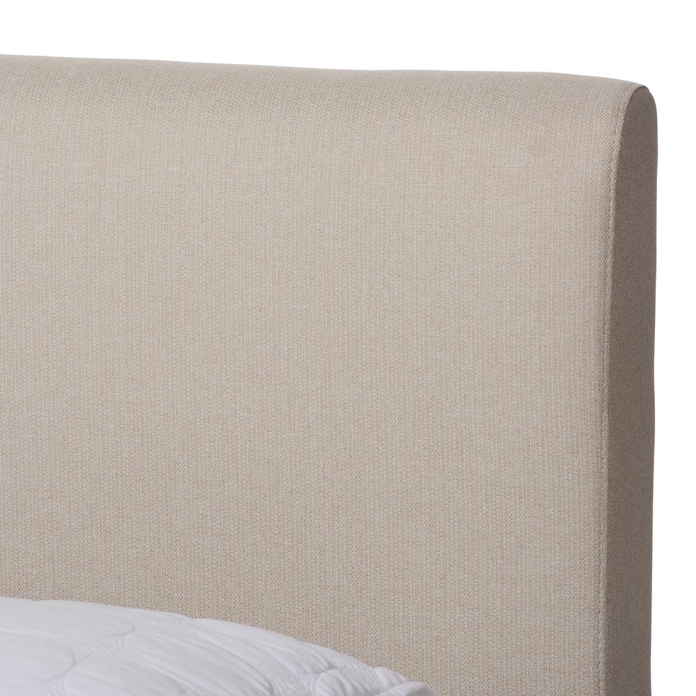 Beige Fabric Upholstered Walnut Finished Queen Size Platform Bed. Picture 14