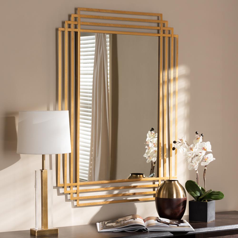 Kalinda Art Deco Antique Gold Finished Rectangular Accent Wall Mirror. Picture 5