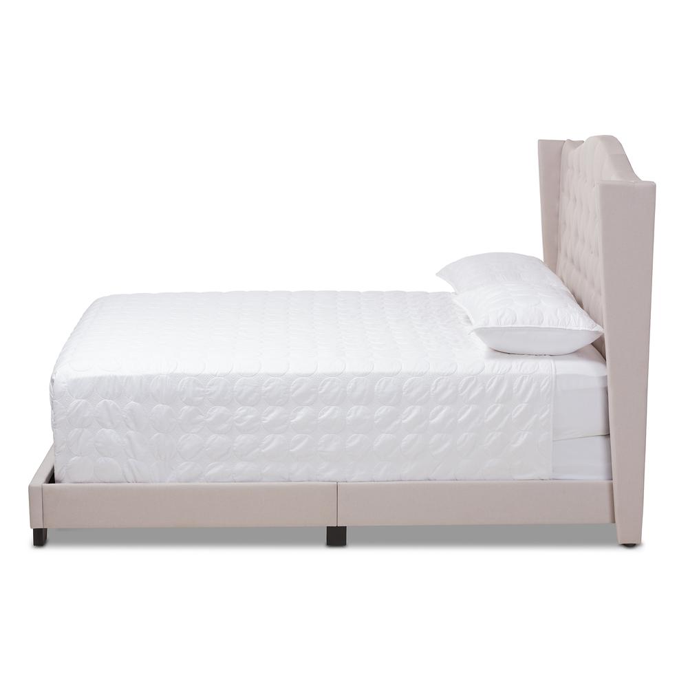 Alesha Modern and Contemporary Beige Fabric Upholstered Queen Size Bed. Picture 12