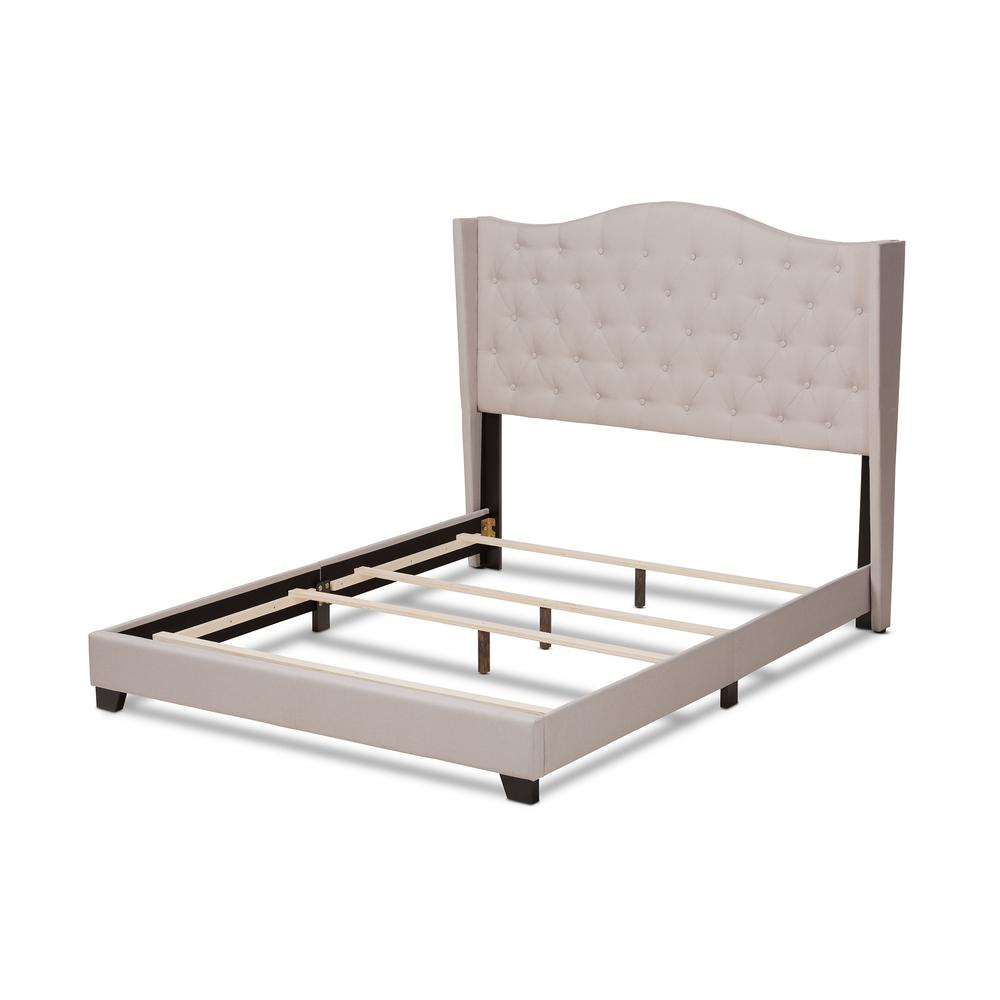 Alesha Modern and Contemporary Beige Fabric Upholstered Queen Size Bed. Picture 13
