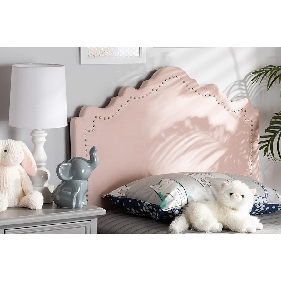 Light Pink Velvet Fabric Upholstered Twin Size Headboard. Picture 13