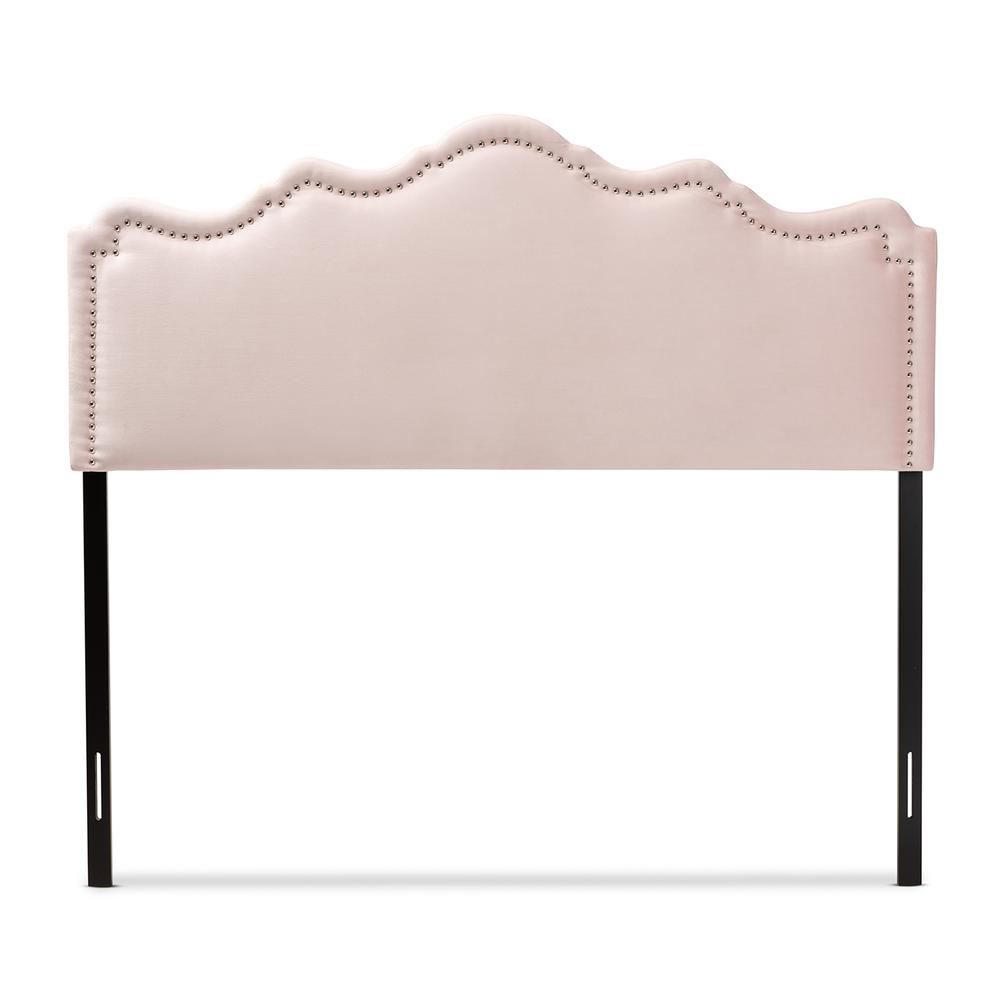 Light Pink Velvet Fabric Upholstered Queen Size Headboard. Picture 10