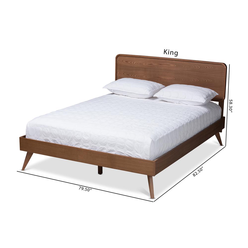 Demeter Mid-Century Modern Walnut Brown Finished Wood Queen Size Platform Bed. Picture 20