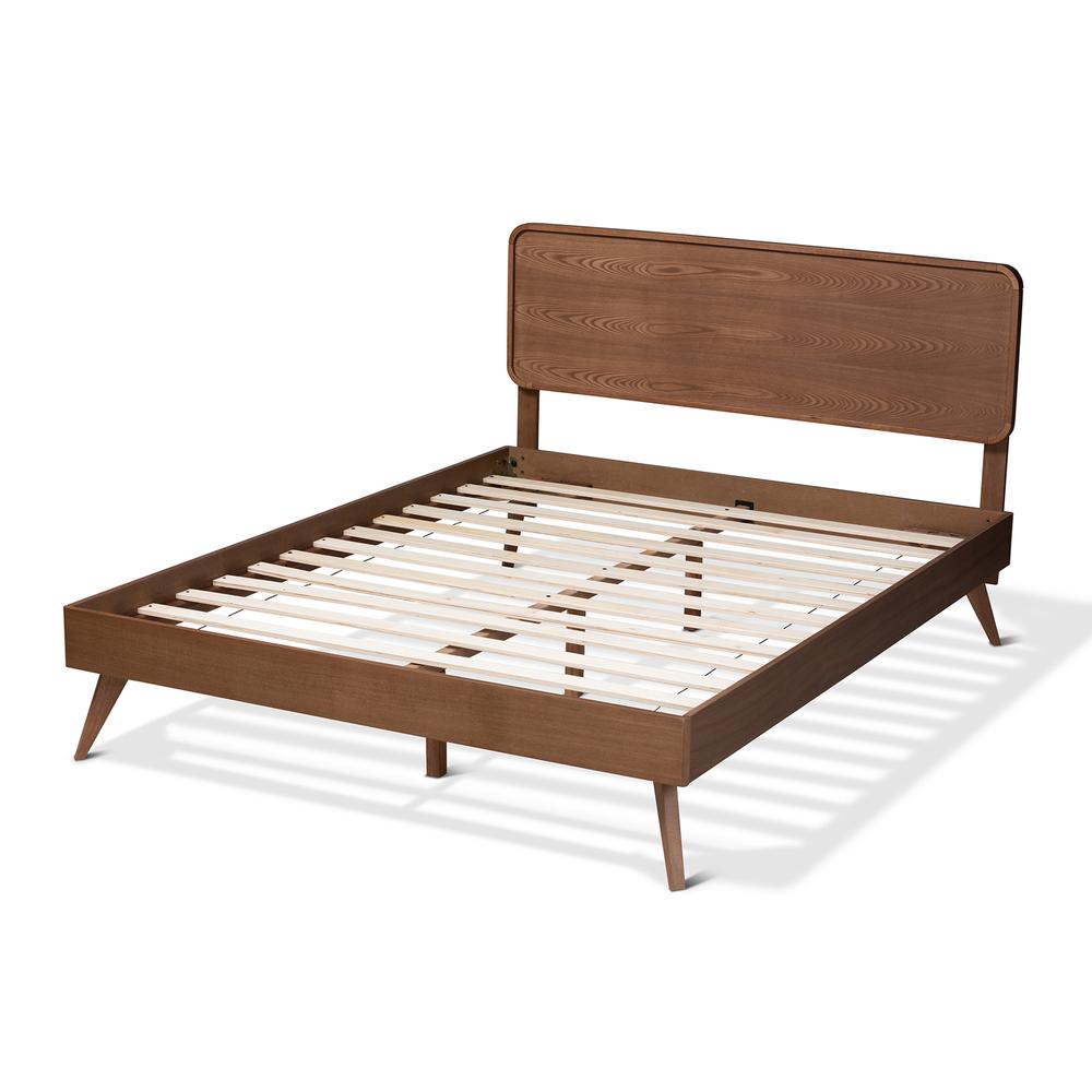 Demeter Mid-Century Modern Walnut Brown Finished Wood Queen Size Platform Bed. Picture 13