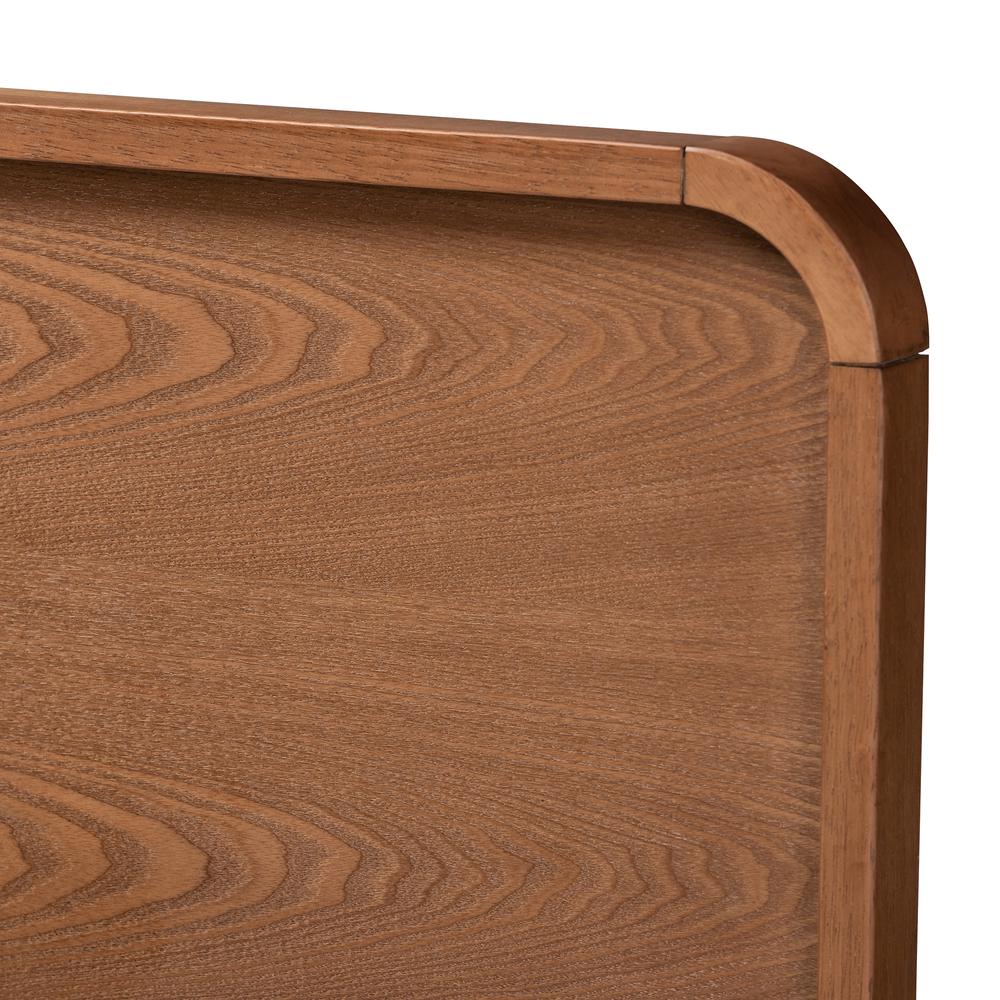 Demeter Mid-Century Modern Walnut Brown Finished Wood Queen Size Platform Bed. Picture 14
