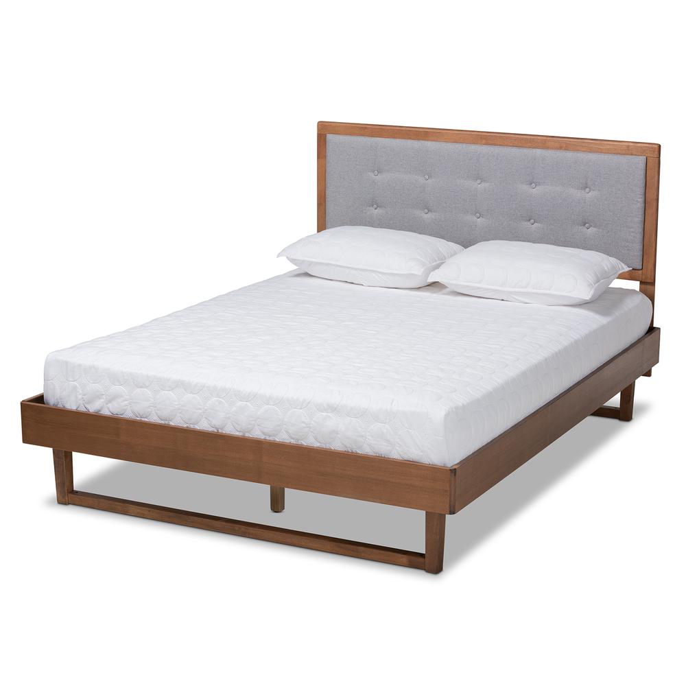 Ash Walnut Finished Wood Queen Size Platform Bed. Picture 11