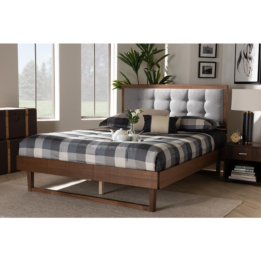 Ash Walnut Finished Wood Queen Size Platform Bed. Picture 6