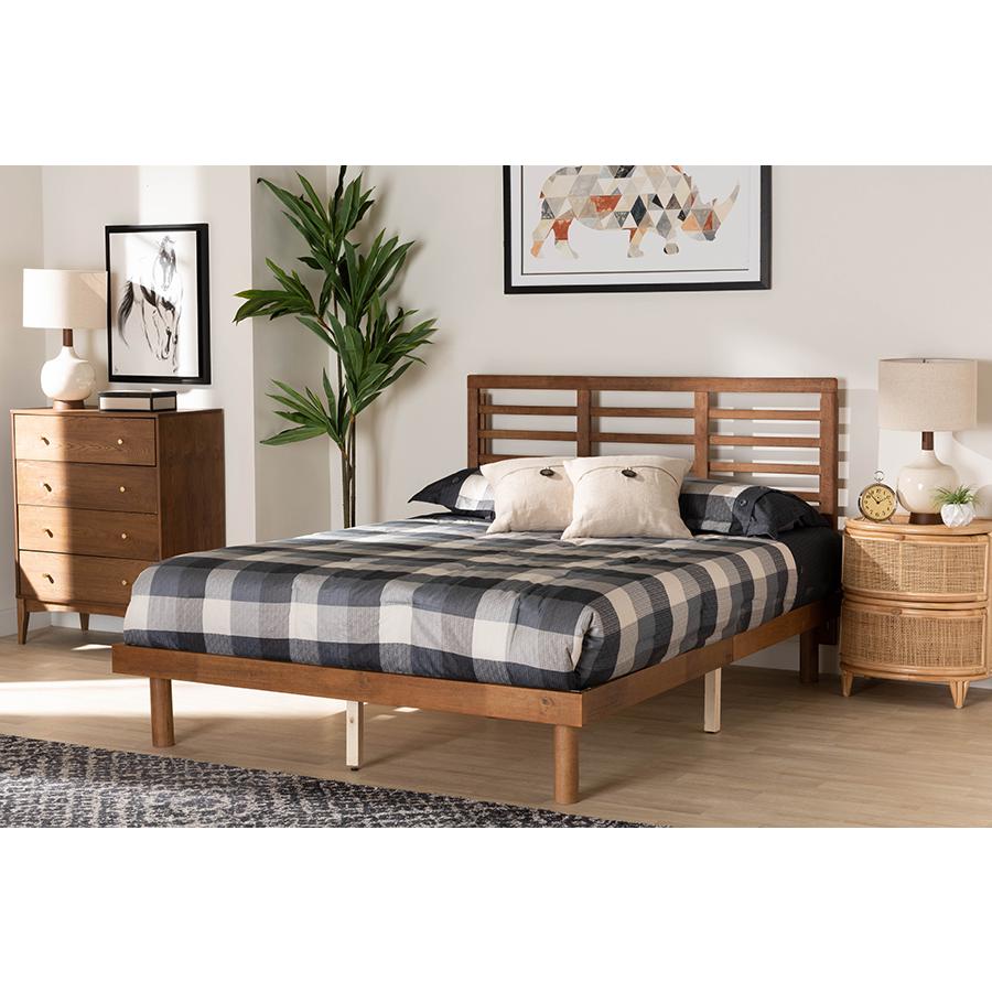 Baxton Studio Lucine Mid-Century Modern Ash Walnut Finished Wood King Size Platform Bed