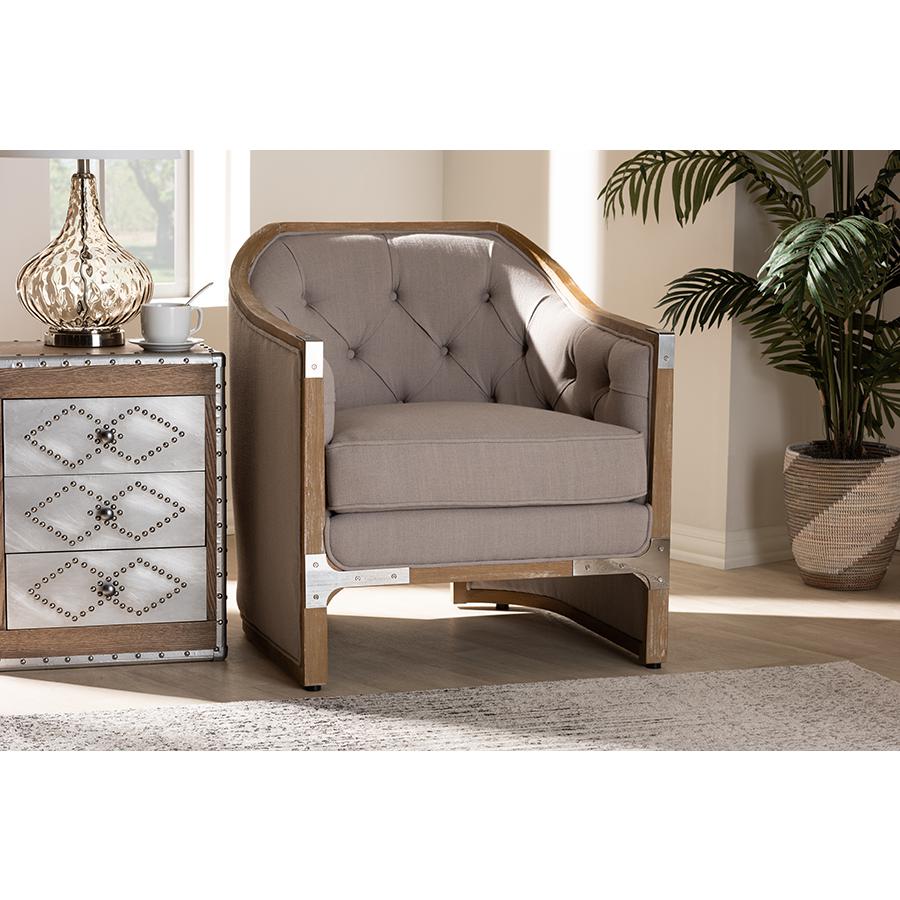 Whitewashed Oak Wood Armchair with Metal Accents. Picture 19