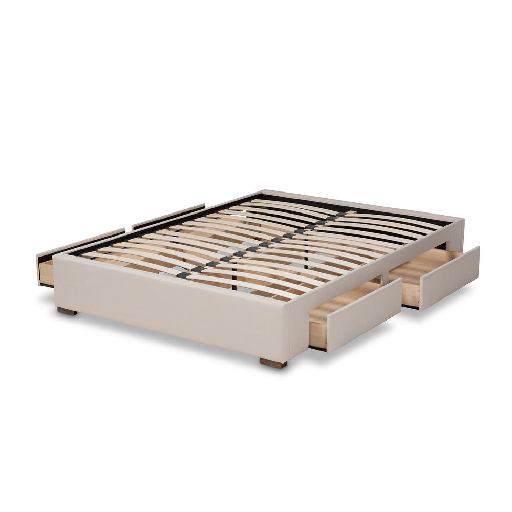 Beige Fabric Upholstered 4-Drawer King Size Platform Storage Bed Frame. Picture 15