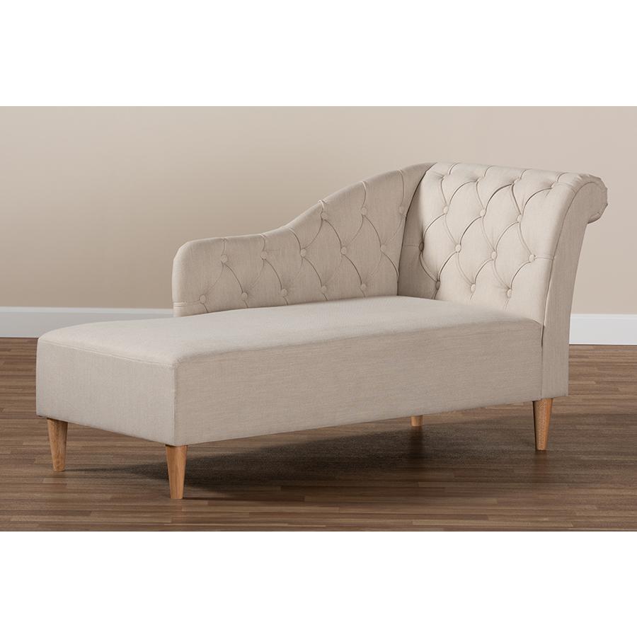 Beige Fabric Upholstered Oak Finished Chaise Lounge. Picture 19