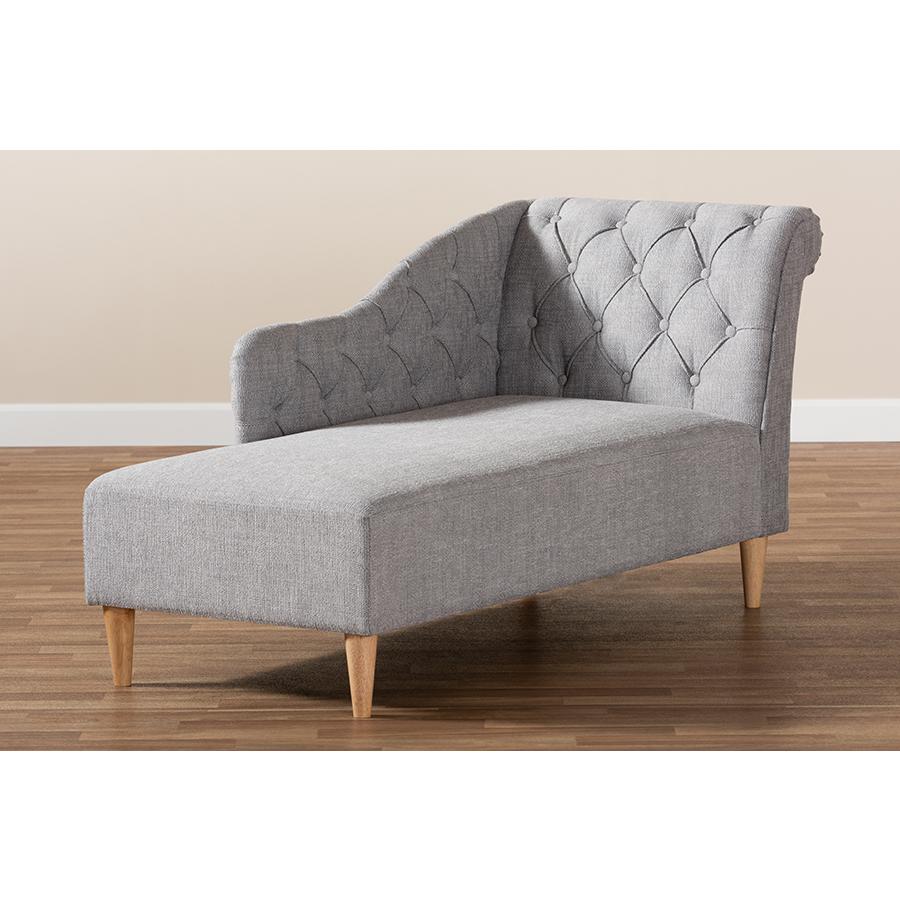 Grey Fabric Upholstered Oak Finished Chaise Lounge. Picture 19