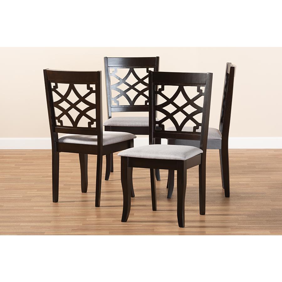 Grey Fabric Upholstered Espresso Brown Finished Wood Dining Chair Set of 4. Picture 13