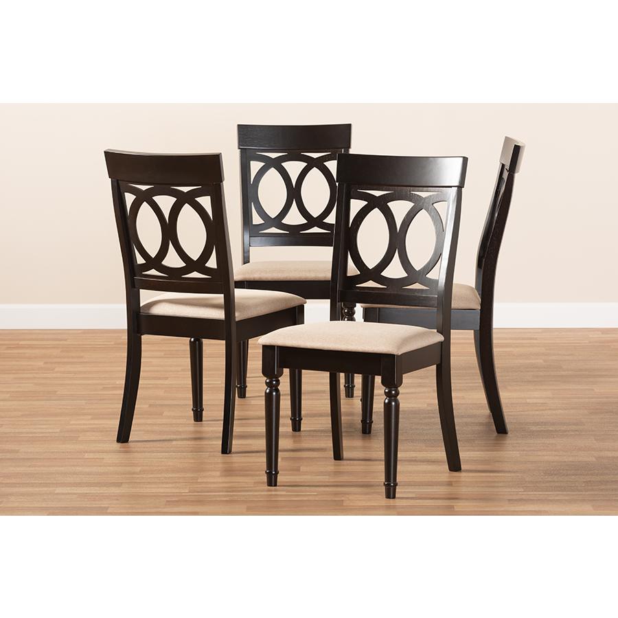Sand Fabric Upholstered Espresso Brown Finished Wood Dining Chair Set of 4. Picture 13