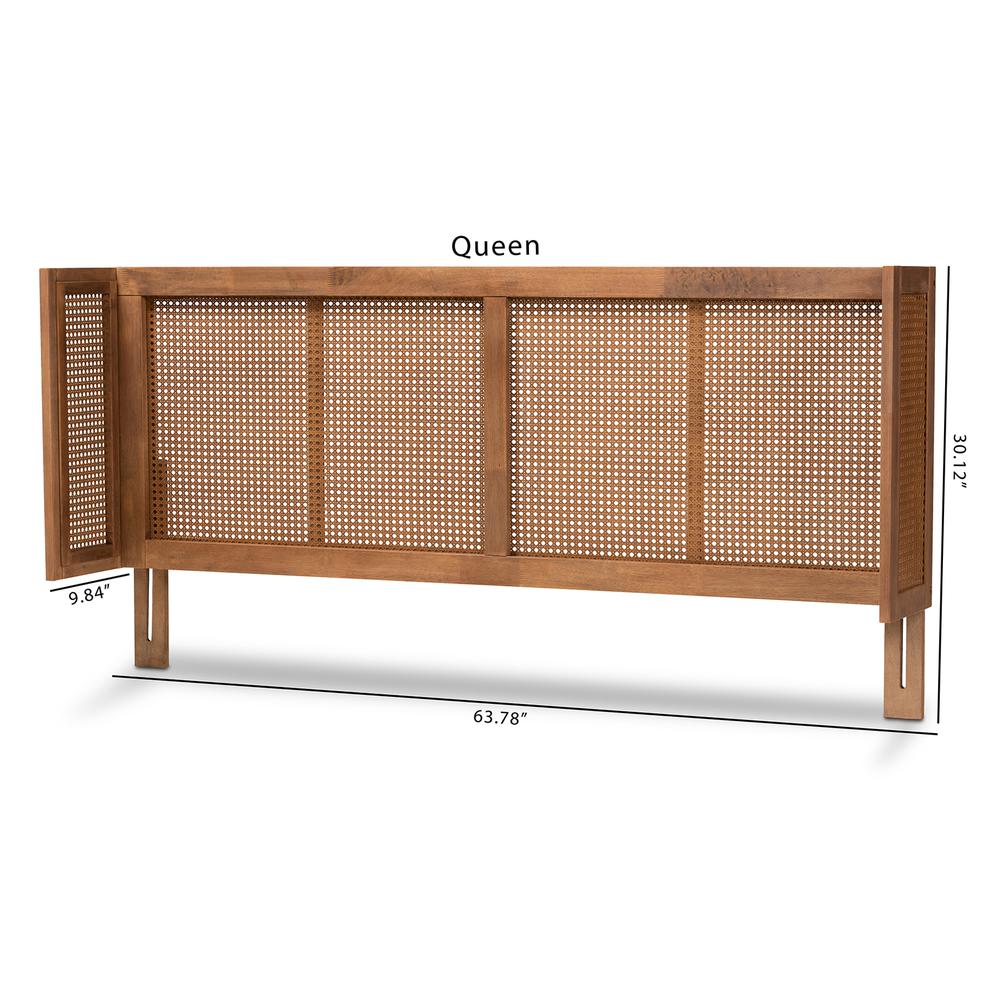 Ash Wanut Finished Wood and Synthetic Rattan Queen Size Wrap-Around Headboard. Picture 15