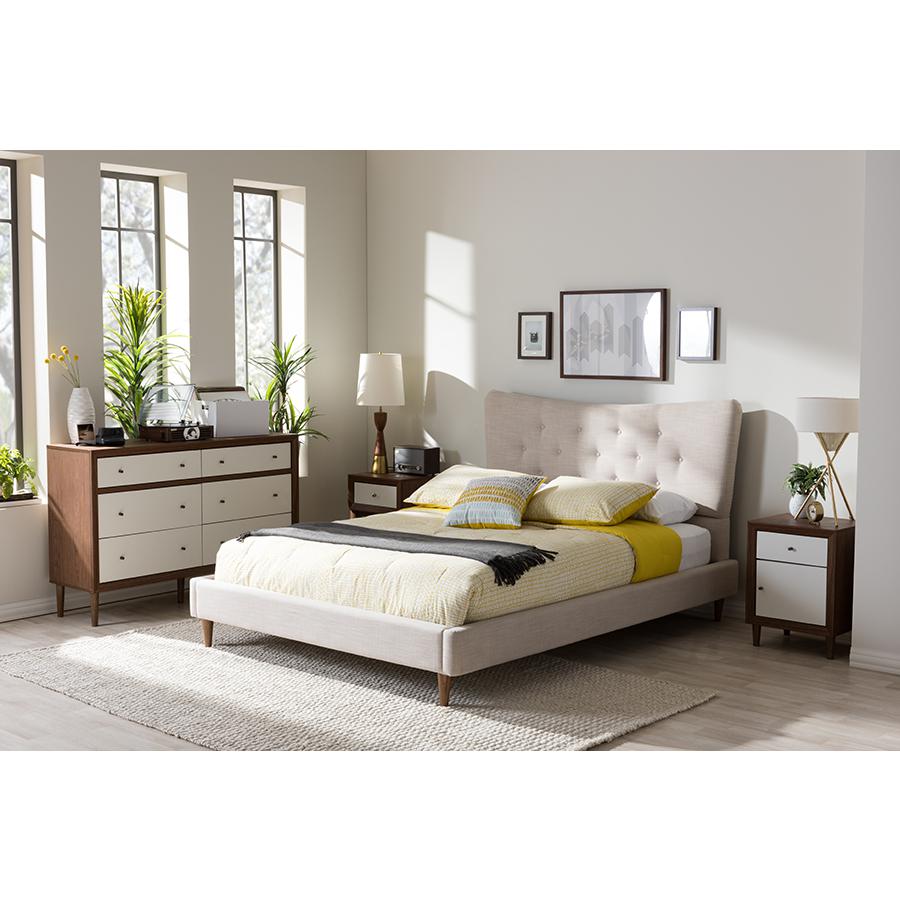 Baxton Studio Hannah Mid-Century Modern Beige Linen Queen Size Platform Bed. Picture 11