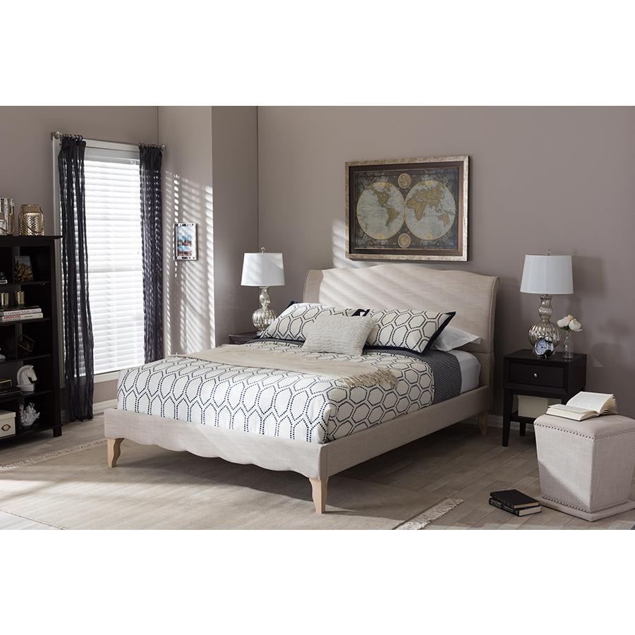 Fannie French Classic Modern Style Beige Linen Fabric King Size Platform Bed. Picture 11