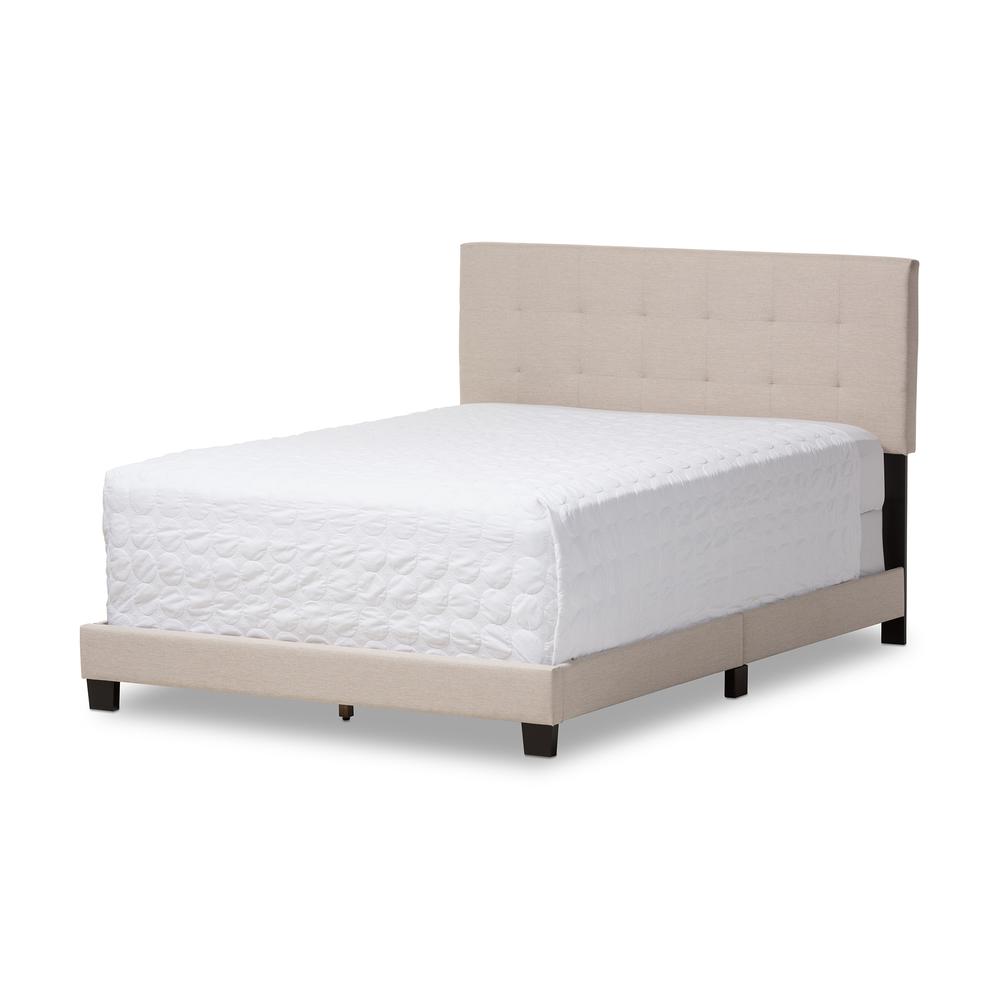 Beige Fabric Upholstered Grid-tufting Queen Size Bed. Picture 7