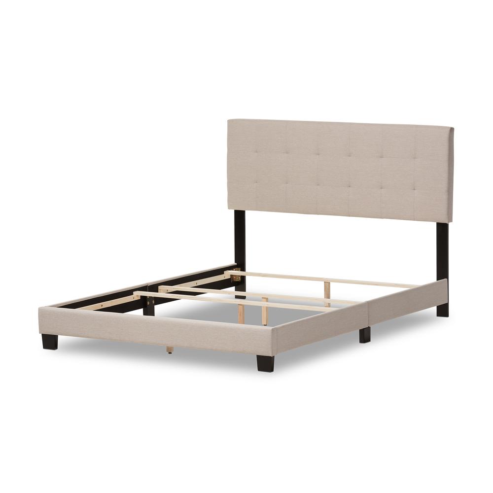 Beige Fabric Upholstered Grid-tufting Queen Size Bed. Picture 10