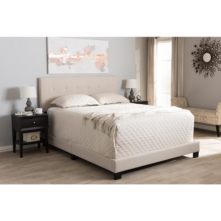 Beige Fabric Upholstered Grid-tufting Queen Size Bed. Picture 5