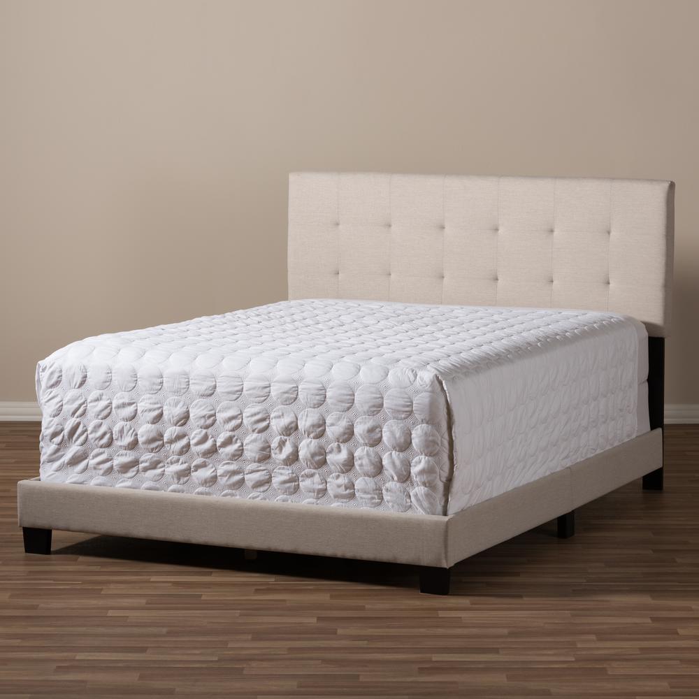 Beige Fabric Upholstered Grid-tufting Queen Size Bed. Picture 12
