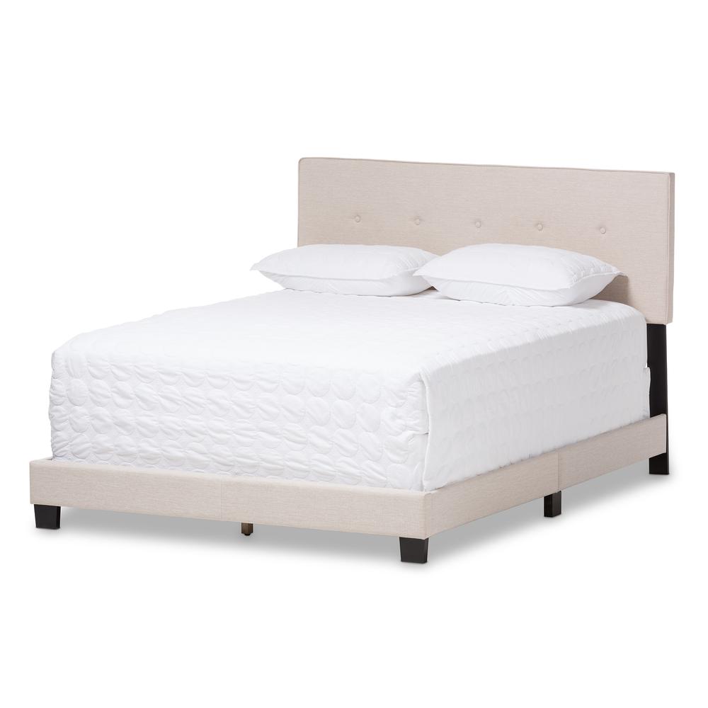 Hampton Modern and Contemporary Light Beige Fabric Upholstered Queen Size Bed. Picture 9