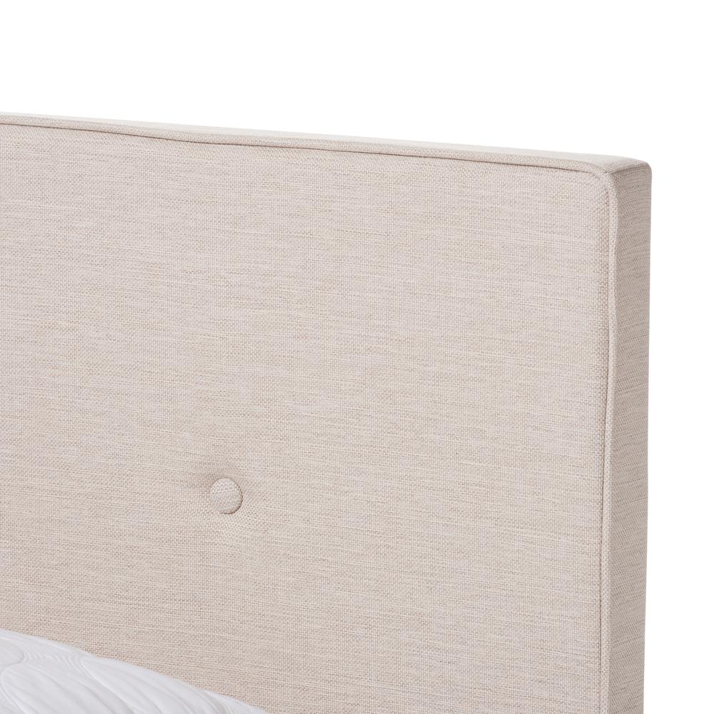 Hampton Modern and Contemporary Light Beige Fabric Upholstered Queen Size Bed. Picture 12