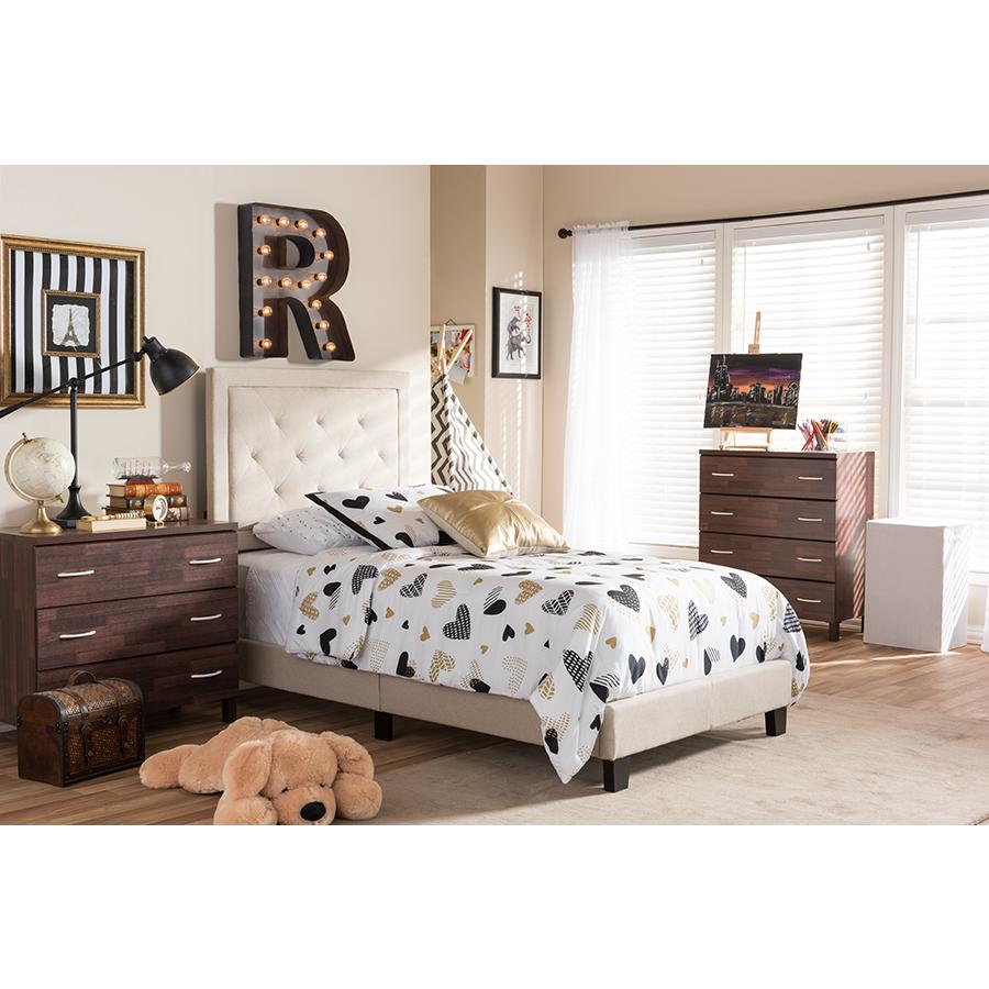 Paris Modern and Contemporary Beige Linen Upholstered Twin Size Tufting Bed. Picture 11