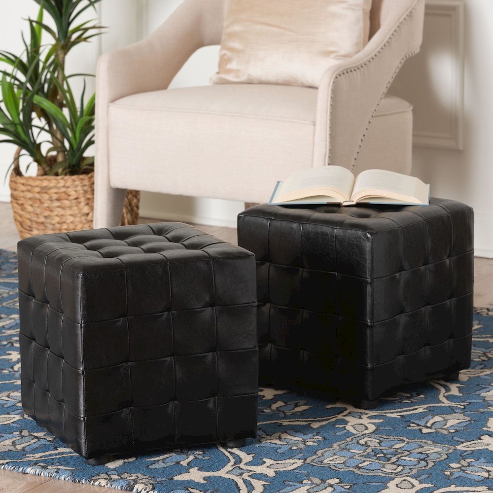 Baxton Studio Siskal Black Modern Cube Ottoman (Set of 2). Picture 4