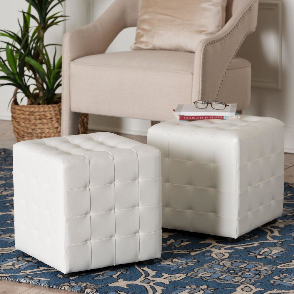 Baxton Studio Siskal White Modern Cube Ottoman (Set of 2). Picture 4