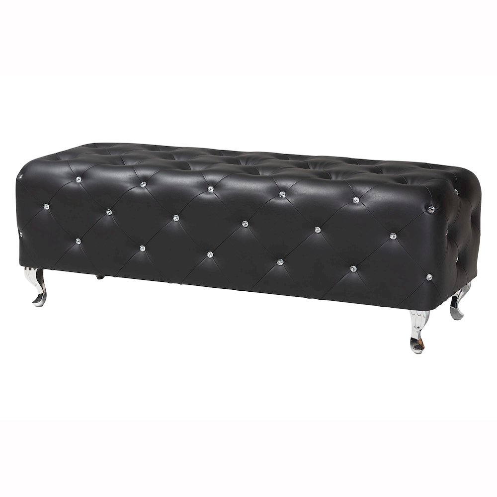Baxton Studio Stella Crystal Tufted Black Leather Modern Bench. Picture 1