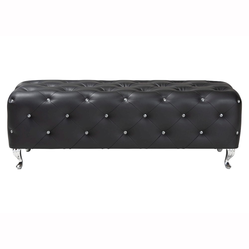 Baxton Studio Stella Crystal Tufted Black Leather Modern Bench. Picture 2