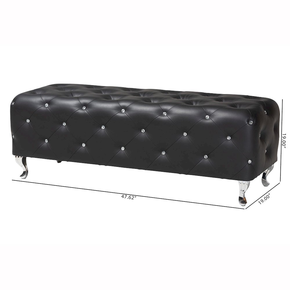 Baxton Studio Stella Crystal Tufted Black Leather Modern Bench. Picture 7